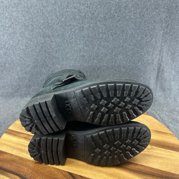 UGG Zia Black Suede Shearling Buckle Strap Waterproof Combat Boots Womens Sz 6.5 - Picture 9 of 10